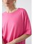 Şeker Pembe Penye Modal Yumuşak Tuşeli Oversize Fit Basic Kadın T-Shirt- 97285 3