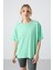 Su Yeşili Penye Modal Yumuşak Tuşeli Oversize Fit Basic Kadın T-Shirt- 97285 1