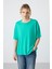 Deniz Yeşili Penye Modal Yumuşak Tuşeli Oversize Fit Basic Kadın T-Shirt- 97285 5