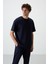 Lacivert Pamuklu Kalın Yumuşak Dokulu Oversize Fit Basic Erkek Eşofman Takım - 85251 2