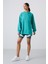 Deniz Yeşili Balon Kol Yazı Nakışlı Kadın Oversize Tunik Sweatshirt - 97163 2