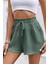 Kadın Cotton Müslin Tatil Ev Içi/dışı Kullanım Cepsiz Beli Bağcıklı Şort 4