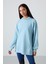Açık Mavi Balon Kol Yazı Nakışlı Kadın Oversize Tunik Sweatshirt - 97163 1