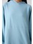 Açık Mavi Balon Kol Yazı Nakışlı Kadın Oversize Tunik Sweatshirt - 97163 4