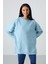 Açık Mavi Balon Kol Yazı Nakışlı Kadın Oversize Tunik Sweatshirt - 97163 5