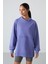 Eflatun Balon Kol Yazı Nakışlı Kadın Oversize Tunik Sweatshirt - 97163 1