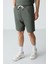 Haki Pamuklu Kalın Yumuşak Dokulu Oversize Fit Basic Erkek Şort Takım - 85257 5