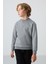 Gri Melanj Pamuklu Kalın İçi Tüylü Yumuşak Dokulu Standart Fit Nakışlı Erkek Çocuk Sweatshirt - 11232 1