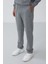 Gri Melanj Kompakt Pamuklu Kalın Pürüzsüz Dokulu O Yaka Comfort Fit Erkek Eşofman Takım -85263 3