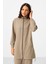 Koyu Bej Dik Yaka Fermuarlı Pamuklu Kadın Eşofman Tunik Takım - 95346 5