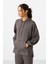 Koyu Gri Yumuşak Dokulu Kapüşonlu Oversize Kadın Eşofman Tunik Takım - 95348 3