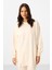 Ekru O Yaka Basic Oversize Kadın Eşofman Tunik Takım - 95347 5