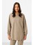 Koyu Bej O Yaka Basic Oversize Kadın Eşofman Tunik Takım - 95347 3