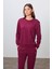 Erguvan Kompakt Pamuklu Kalın Pürüzsüz Dokulu O Yaka Oversize Fit Kadın Eşofman Takım - 95341 2