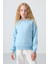 Açık Mavi Pamuklu İçi Tüylü Yumuşak Dokulu Oversize Nakışlı Kız Çocuk Sweatshirt - 75150 1