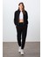 Siyah Kompakt Pamuklu Kalın Pürüzsüz Dokulu Dik Yaka Oversize Fit Kadın Eşofman Takım - 95340 4