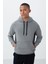 Gri Melanj Pamuklu Kalın İçi Tüylü Yumuşak Dokulu Comfort Fit Nakışlı Erkek Sweatshirt - 88419 1
