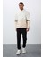 Ekru Pamuklu Kalın Içi Tüylü Yumuşak Dokulu Comfort Fit Nakışlı Erkek Sweatshirt - 88417 5