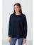 Indigo Kompakt Pamuklu Kalın Pürüzsüz Dokulu O Yaka Oversize Fit Kadın Sweatshirt - 97288 1