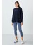 Indigo Kompakt Pamuklu Kalın Pürüzsüz Dokulu O Yaka Oversize Fit Kadın Sweatshirt - 97288 2
