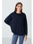 Indigo Kompakt Pamuklu Kalın Pürüzsüz Dokulu O Yaka Oversize Fit Kadın Sweatshirt - 97288 4