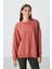Kiremit Kompakt Pamuklu Kalın Pürüzsüz Dokulu O Yaka Oversize Fit Kadın Sweatshirt - 97288 1