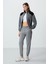Gri Melanj Kompakt Pamuklu Kalın Pürüzsüz Dokulu Standart Fit Kadın Eşofman Altı - 94660 1
