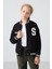 Siyah Pamuklu İçi Tüylü Yumuşak Dokulu Standart Fit Nakışlı Kız Çocuk Kolej Ceket - 75163 1