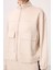 Bej Yumuşak Dokulu Dik Yaka Oversize Kargo Cepli Kadın Crop Top Sweatshirt - 97301 2