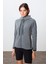 Gri Melanj Kalın Yumuşak Dokulu Kapüşonlu Standart Fit Nakışlı Polar Kadın Sweatshirt -97287 3