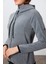 Gri Melanj Kalın Yumuşak Dokulu Kapüşonlu Standart Fit Nakışlı Polar Kadın Sweatshirt -97287 5