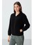 Siyah Kalın Yumuşak Dokulu Dik Yaka Oversize Nakışlı Polar Kadın Sweatshirt - 97293 4