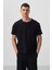 Siyah Yüzeyi Dokulu Rahat Form Basic Erkek T-Shirt - 88436 1