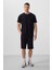 Siyah Yüzeyi Dokulu Rahat Form Basic Erkek T-Shirt - 88436 2