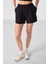 Siyah Polyester Gizli Cep Fermuarlı Rahat Form Kadın Şort - 91014 2