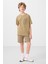 Koyu Bej-Camel Pamuklu Oversize Fit Dokuma Hafif Esnek Chino Erkek Çocuk Şort Takım - 11278 1