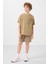 Koyu Bej-Camel Pamuklu Oversize Fit Dokuma Hafif Esnek Chino Erkek Çocuk Şort Takım - 11278 3
