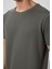 Haki Yüzeyi Dokulu Rahat Form Basic Erkek T-Shirt - 88436 3