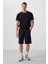 Siyah-Bej Yüzeyi Dokulu Oversize Erkek Şort - 81288 1