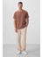 Kahverengi Yüzeyi Dokulu Rahat Form Basic Erkek T-Shirt - 88436 2