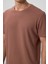 Kahverengi Yüzeyi Dokulu Rahat Form Basic Erkek T-Shirt - 88436 3