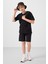 Siyah Pamuklu Oversize Fit Dokuma Hafif Esnek Chino Erkek Çocuk Şort Takım - 11277 1
