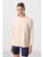Bej Yumuşak Dokulu O Yaka Oversize Kadın Tunik Sweatshirt - 97303 1