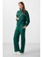 Yeşil Yumuşak Dokulu Dik Yaka Oversize Lastikli Kadın Eşofman Takım - 95349 1