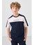 Lacivert Pamuklu Yumuşak Dokulu Oversize Fit Nakışlı Erkek Çocuk T-Shirt - 11290 1