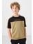 Koyu Bej Pamuklu Yumuşak Dokulu Oversize Fit Nakışlı Erkek Çocuk T-Shirt - 11290 1