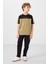 Koyu Bej Pamuklu Yumuşak Dokulu Oversize Fit Nakışlı Erkek Çocuk T-Shirt - 11290 2