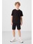 Siyah Pamuklu Oversize Fit Dokuma Hafif Esnek Chino Erkek Çocuk Şort Takım - 11275 1