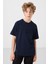 Lacivert Pamuklu Yumuşak Dokulu Oversize Cep Detaylı Erkek Çocuk T-Shirt - 11295 1