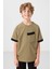 Koyu Bej Pamuklu Yumuşak Dokulu Oversize Cep Detaylı Erkek Çocuk T-Shirt - 11295 1